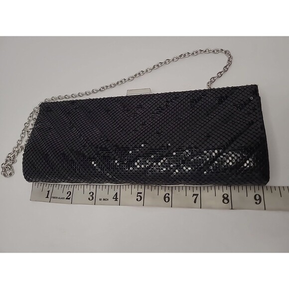 LuLu Townsend Black Evening Cocktail Bag Sequin Clutch Silver Chain Strap - Picture 10 of 11